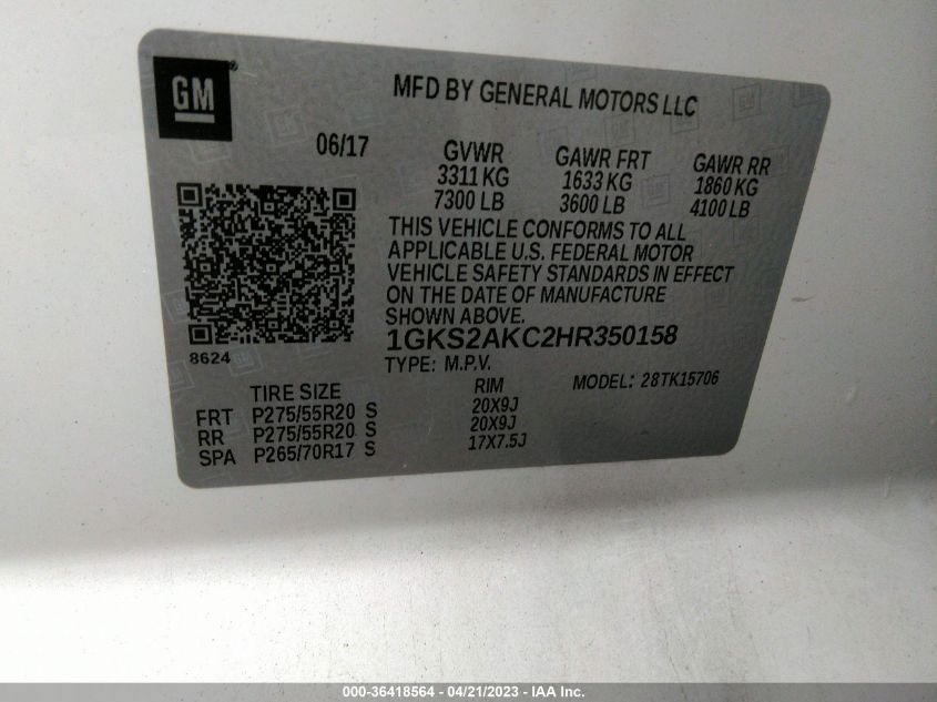 2017 GMC YUKON SLE - 1GKS2AKC2HR350158