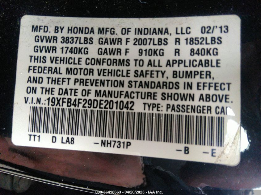2013 HONDA CIVIC HYBRID - 19XFB4F29DE201042