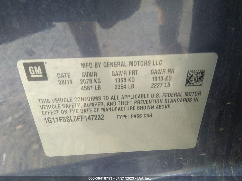 2015 CHEVROLET MALIBU LTZ - 1G11F5SL0FF147232