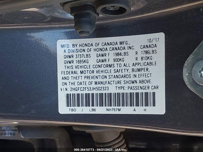 2018 HONDA CIVIC SEDAN LX - 2HGFC2F53JH502323