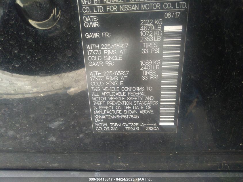 2017 NISSAN ROGUE SV - KNMAT2MV6HP617645