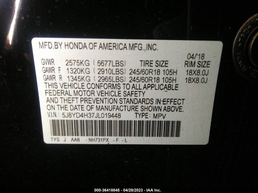 2018 ACURA MDX - 5J8YD4H37JL019448