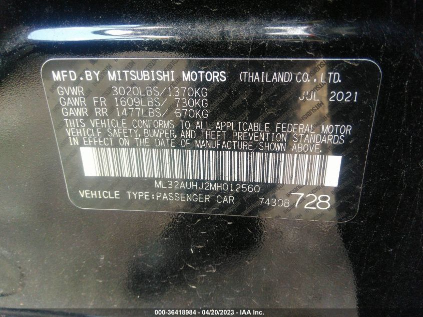 2021 MITSUBISHI MIRAGE ES/LE/CARBONITE EDITION - ML32AUHJ2MH012560
