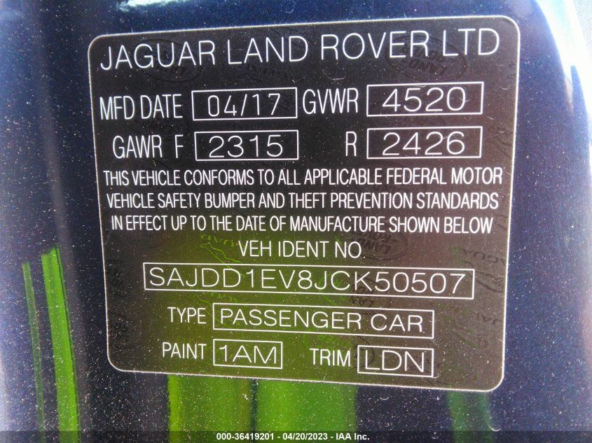 2018 JAGUAR F-TYPE 340HP - SAJDD1EV8JCK50507