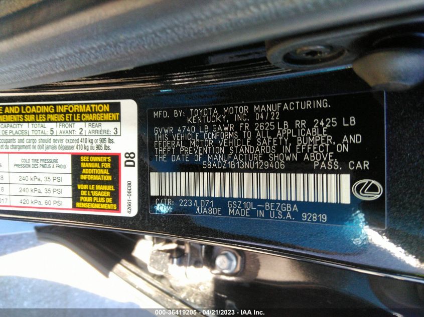 2022 LEXUS ES ES 350 - 58ADZ1B13NU129406