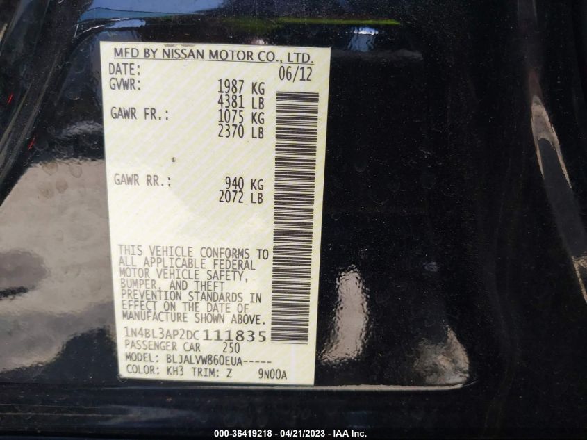 2013 NISSAN ALTIMA 3.5 SL - 1N4BL3AP2DC111835
