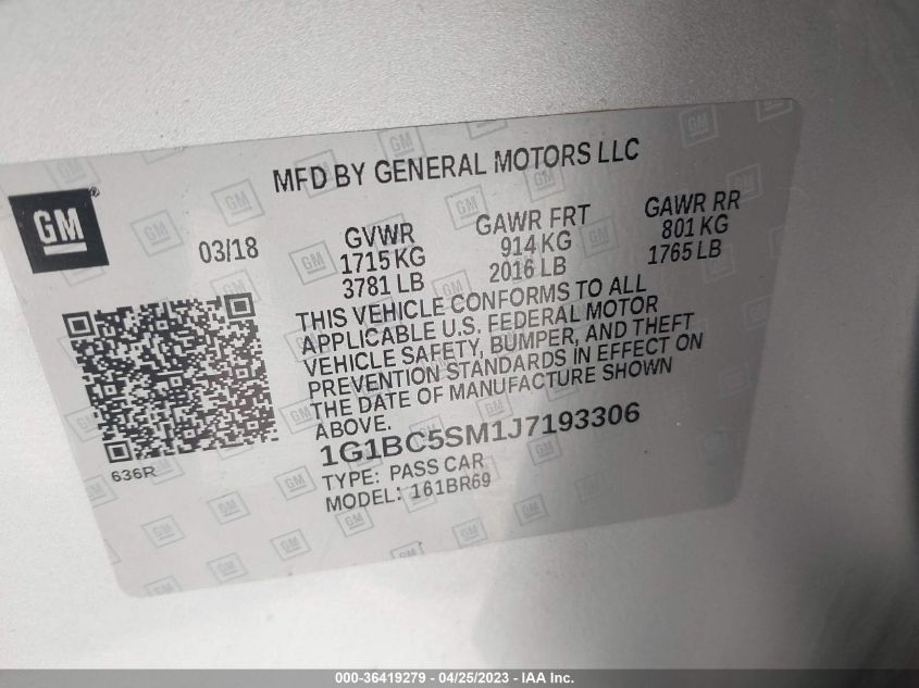 2018 CHEVROLET CRUZE LS - 1G1BC5SM1J7193306