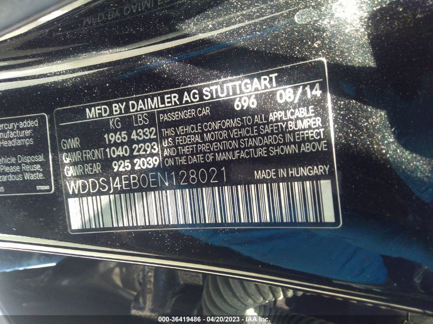 2014 MERCEDES-BENZ CLA-CLASS CLA 250 - WDDSJ4EB0EN128021