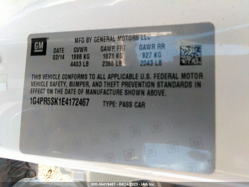 2014 BUICK VERANO CONVENIENCE GROUP - 1G4PR5SK1E4172467