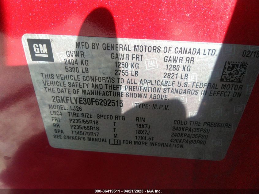 2015 GMC TERRAIN SLT - 2GKFLYE30F6292515