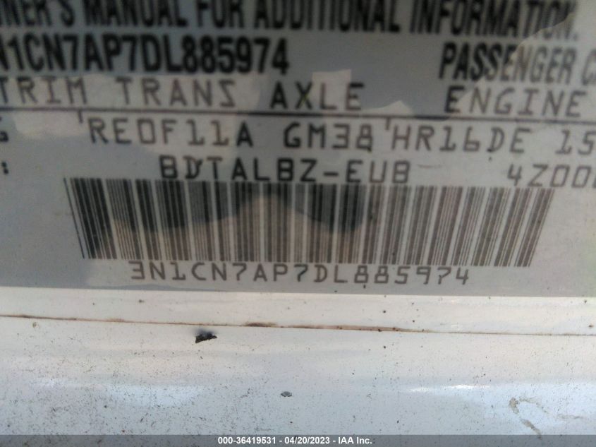 2013 NISSAN VERSA SV - 3N1CN7AP7DL885974