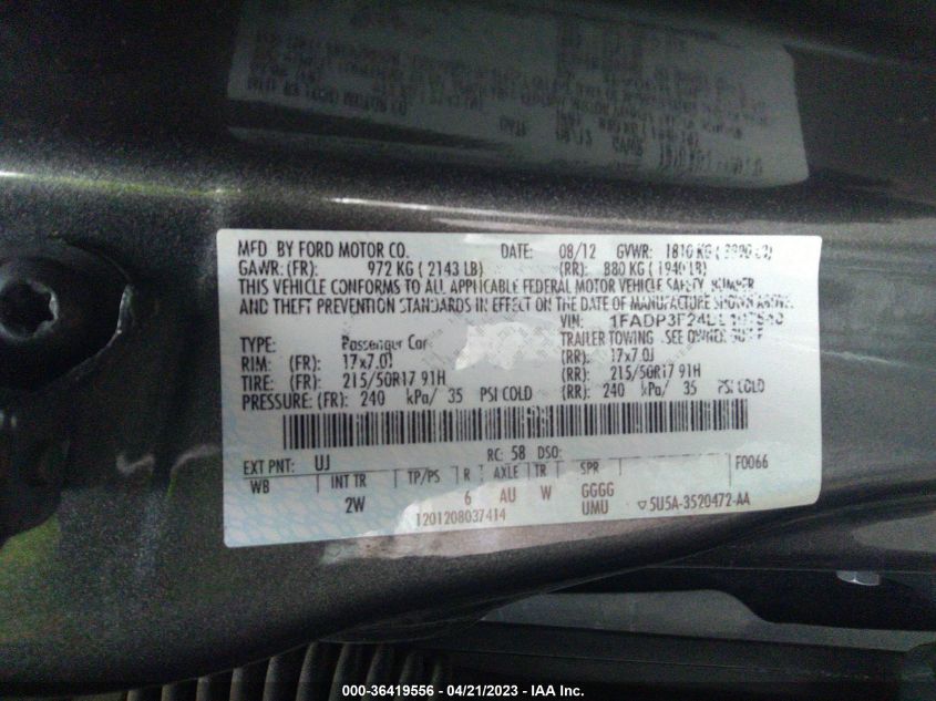 2013 FORD FOCUS SE - 1FADP3F24DL107540