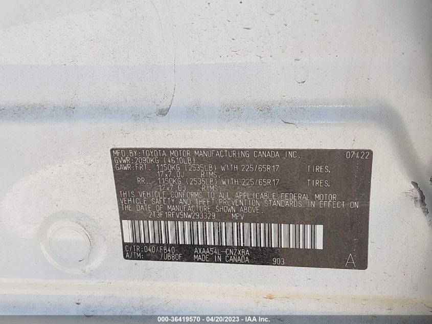 2022 TOYOTA RAV4 LE - 2T3F1RFV5NW293329