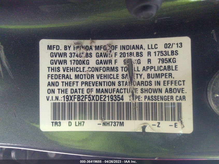 2013 HONDA CIVIC LX - 19XFB2F5XDE219354