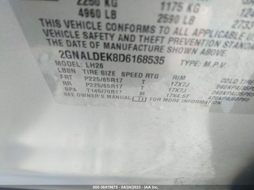 2013 CHEVROLET EQUINOX LT - 2GNALDEK8D6168535