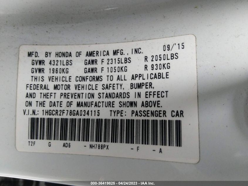 2016 HONDA ACCORD SEDAN EX - 1HGCR2F78GA034115