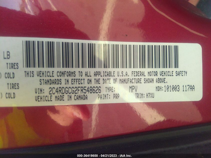 2015 DODGE GRAND CARAVAN SXT - 2C4RDGCG2FR548626