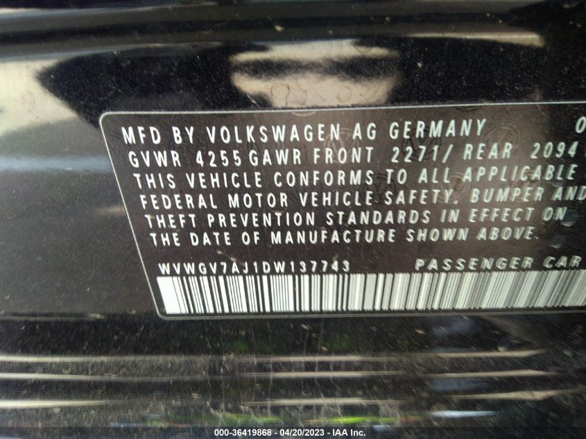 2013 VOLKSWAGEN GTI WOLFSBURG - WVWGV7AJ1DW137743
