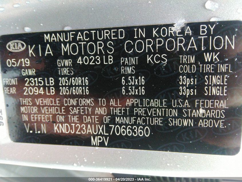 2020 KIA SOUL S - KNDJ23AUXL7066360