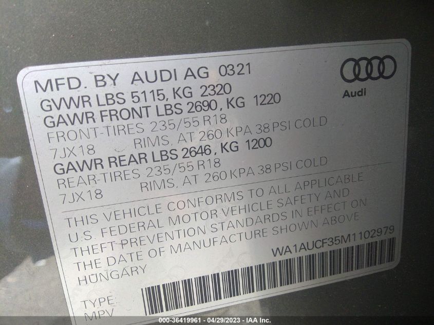 2021 AUDI Q3 PREMIUM - WA1AUCF35M1102979