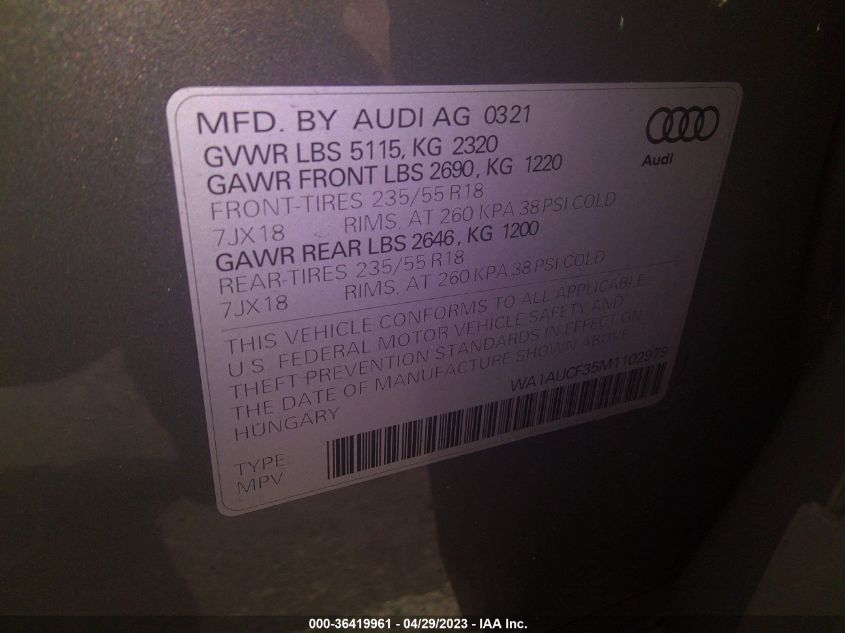 2021 AUDI Q3 PREMIUM - WA1AUCF35M1102979