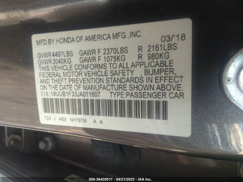 2018 ACURA TLX - 19UUB1F33JA011607