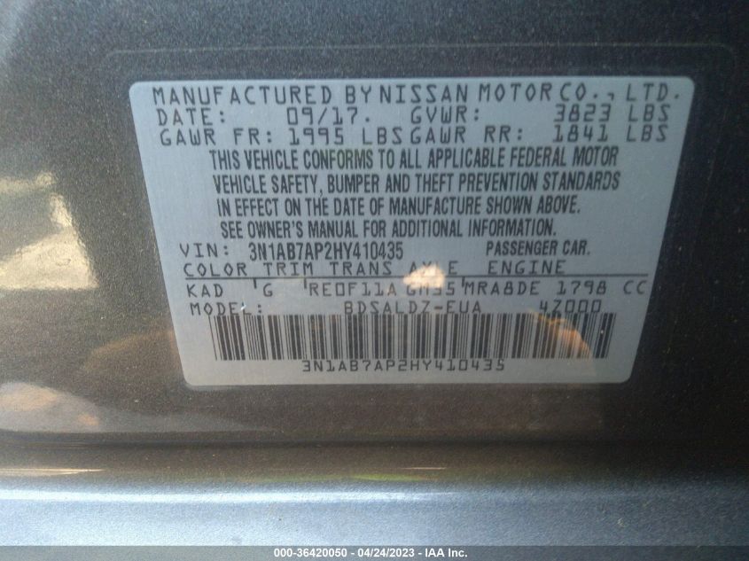 2017 NISSAN SENTRA SV - 3N1AB7AP2HY410435