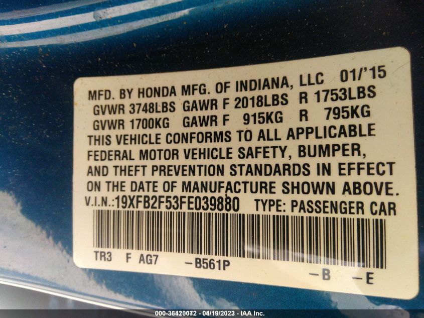 2015 HONDA CIVIC LX - 19XFB2F53FE039880