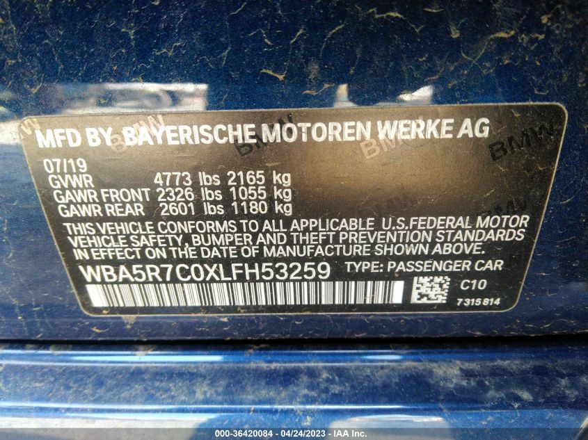 2020 BMW 3 SERIES 330I XDRIVE - WBA5R7C0XLFH53259