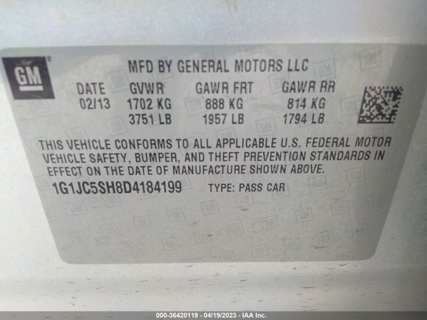 2013 CHEVROLET SONIC LT - 1G1JC5SH8D4184199