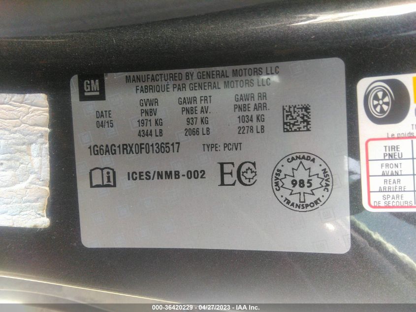 2015 CADILLAC ATS COUPE STANDARD AWD - 1G6AG1RX0F0136517