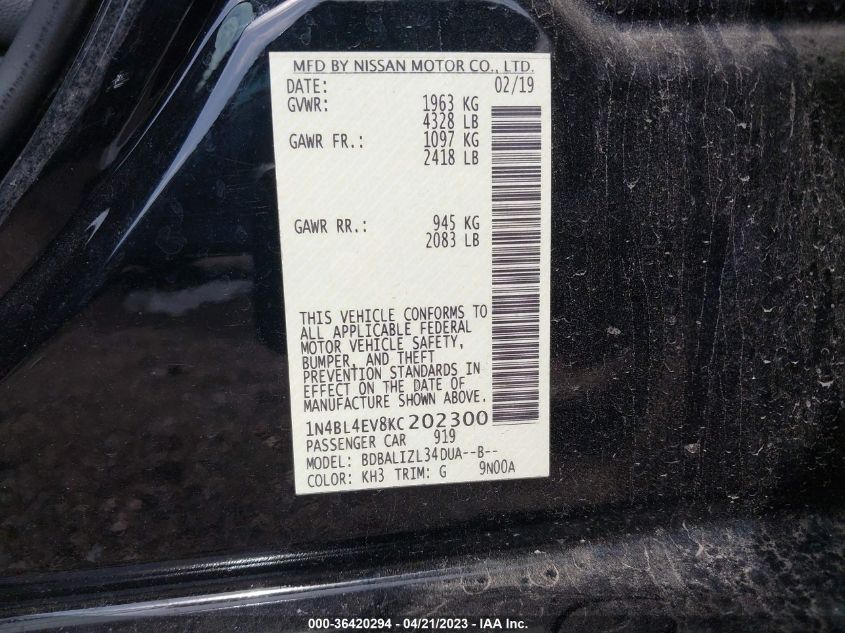 2019 NISSAN ALTIMA 2.5 SL - 1N4BL4EV8KC202300