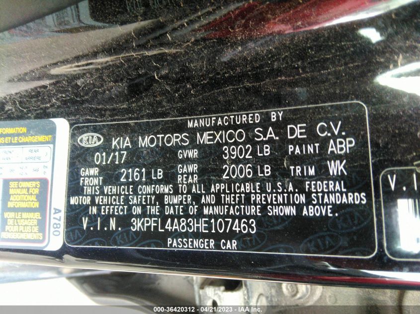2017 KIA FORTE EX - 3KPFL4A83HE107463