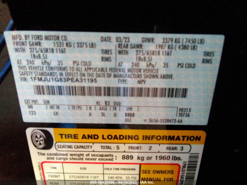 2023 FORD EXPEDITION XL - 1FMJU1G83PEA31195