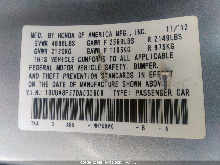 2013 ACURA TL TECH - 19UUA8F57DA003608