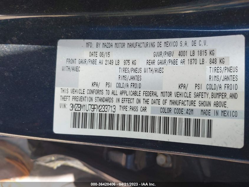 2015 MAZDA MAZDA3 I SPORT - 3MZBM1U79FM233713