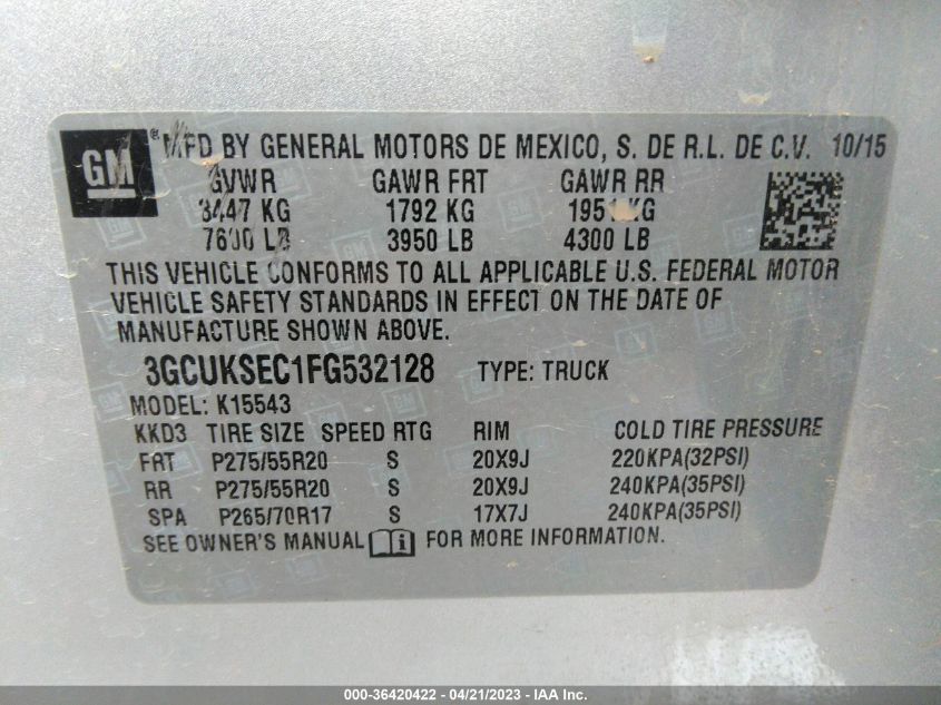 2015 CHEVROLET SILVERADO 1500 LTZ - 3GCUKSEC1FG532128