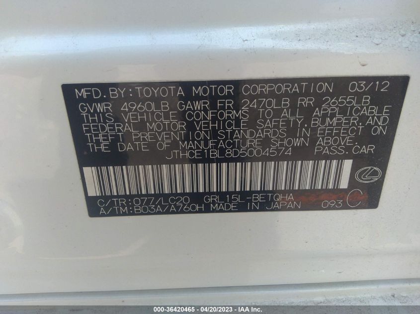 2013 LEXUS GS 350 - JTHCE1BL8D5004574