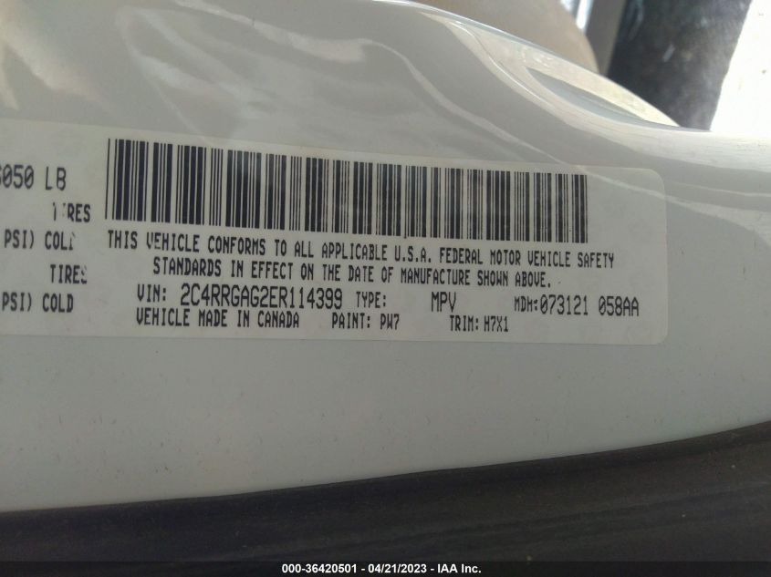 2014 RAM CARGO VAN TRADESMAN 2C4RRGAG2ER114399