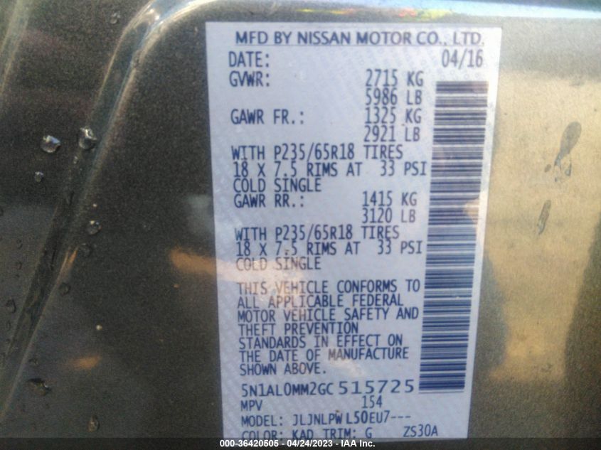 2016 INFINITI QX60 - 5N1AL0MM2GC515725
