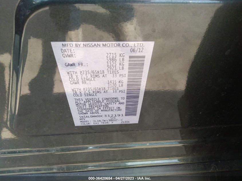 2013 INFINITI JX - 5N1AL0MN0DC312191