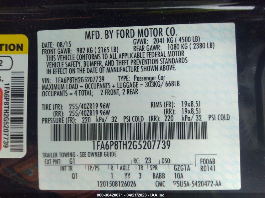 2016 FORD MUSTANG ECOBOOST - 1FA6P8TH2G5207739