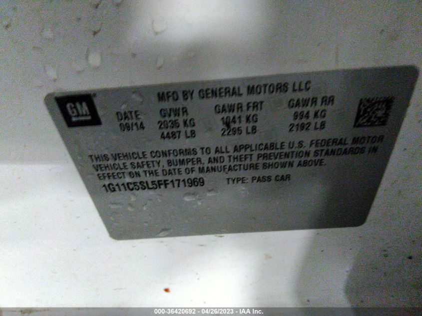 2015 CHEVROLET MALIBU LT - 1G11C5SL5FF171969