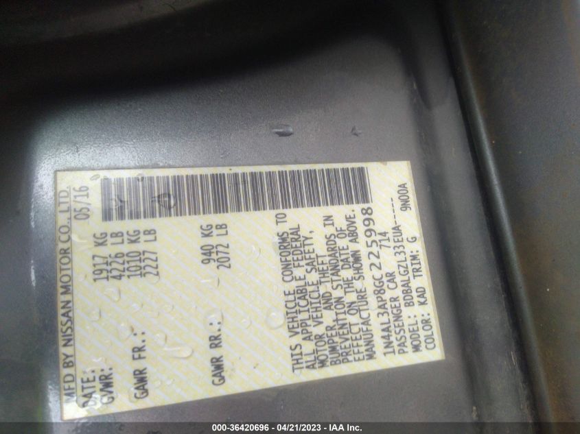 2016 NISSAN ALTIMA 2.5 - 1N4AL3AP8GC225998