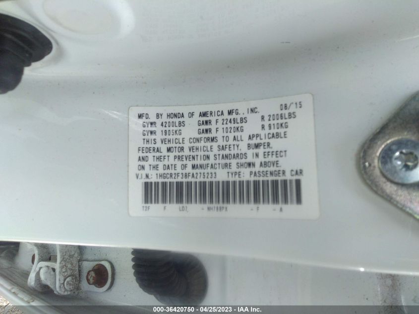 2015 HONDA ACCORD SEDAN LX - 1HGCR2F38FA275233