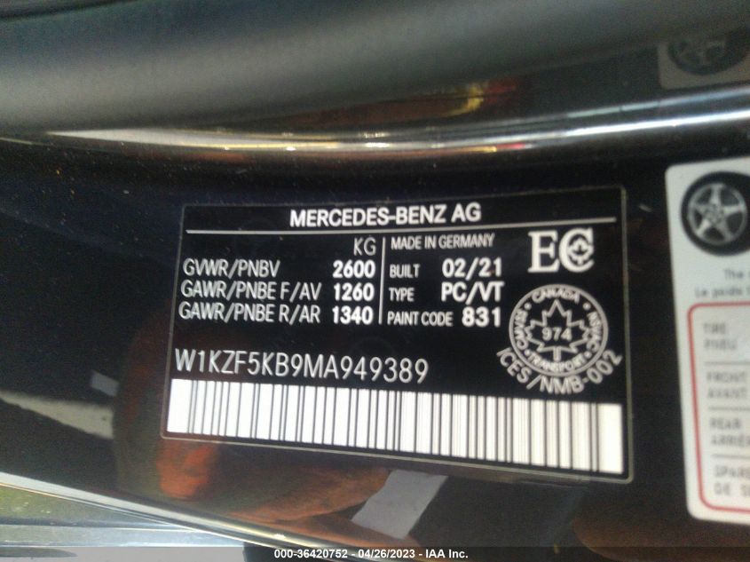 2021 MERCEDES-BENZ E-CLASS E 450 - W1KZF5KB9MA949389