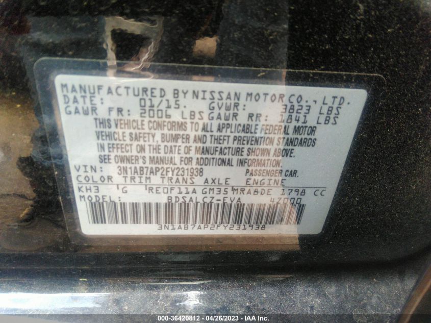 2015 NISSAN SENTRA S - 3N1AB7AP2FY231938