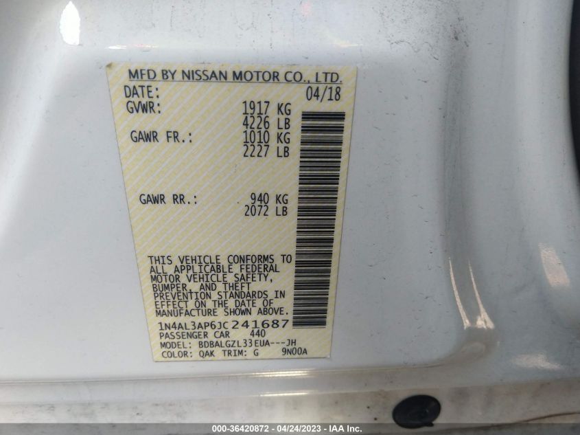 2018 NISSAN ALTIMA 2.5 S - 1N4AL3AP6JC241687