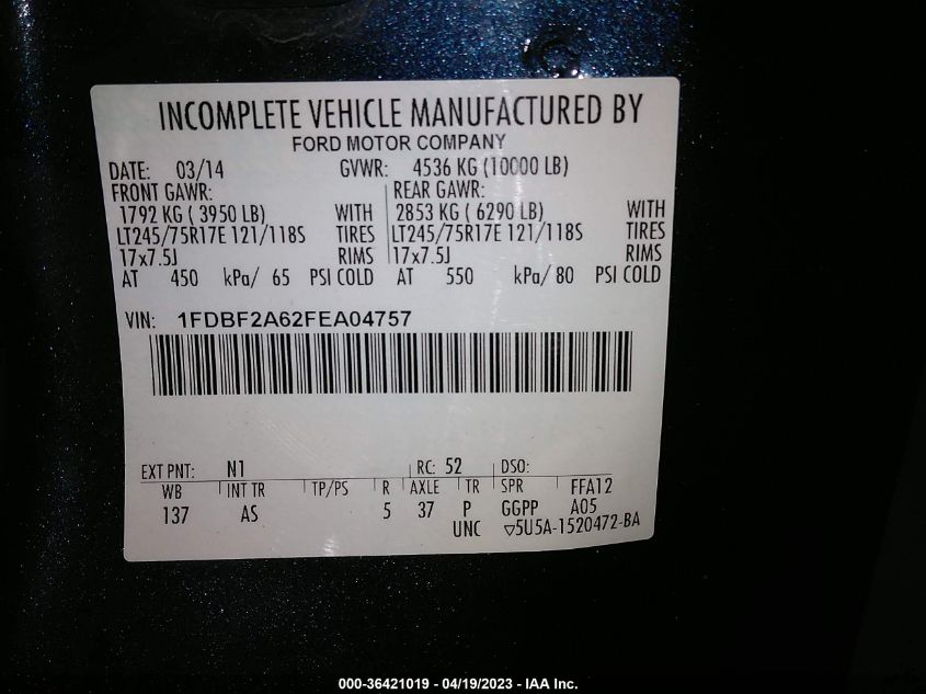 2015 FORD SUPER DUTY F-250 SRW XL/XLT - 1FDBF2A62FEA04757