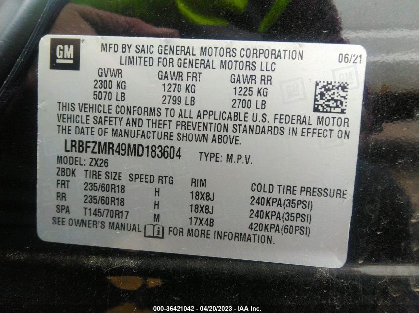 2021 BUICK ENVISION PREFERRED - LRBFZMR49MD183604